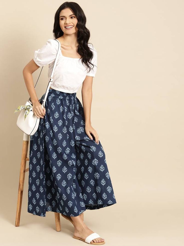 indigo floral print flared palazzo